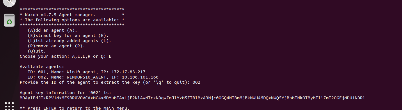 Generating Key for New Wazuh Agent